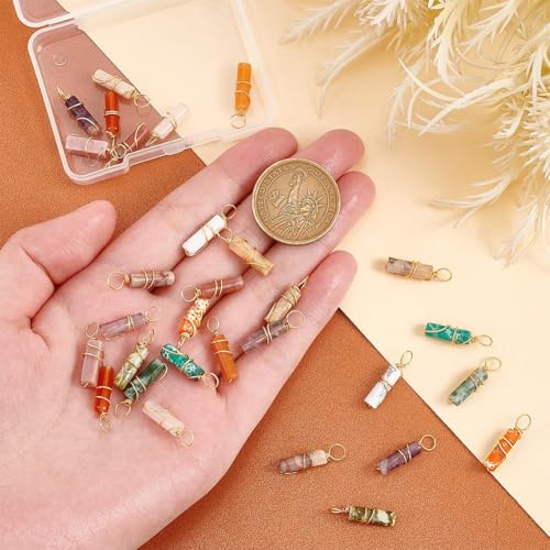 PH PandaHall 30pcs 15 Colors Natural Stone Pendants 20x4mm Colorful Crystal Stone Charms Pointed Quartz Gemstone Pendants Copper Wire Wrap Charms for Necklaces Earrings DIY Crafts Jewelry Making