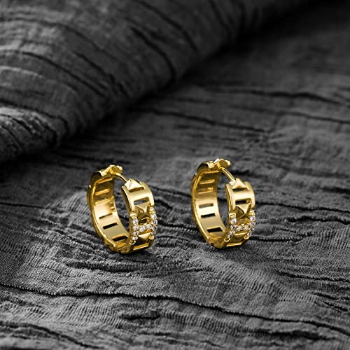 Huggie Hoop Earrings 14K Gold Plated Cubic Zirconia Dainty Simple Cute Beads Elegant CZ Circle Small Hoop Earring for Women Minimalist Handmade Hypoallergenic Jewelry - color: CZ-H