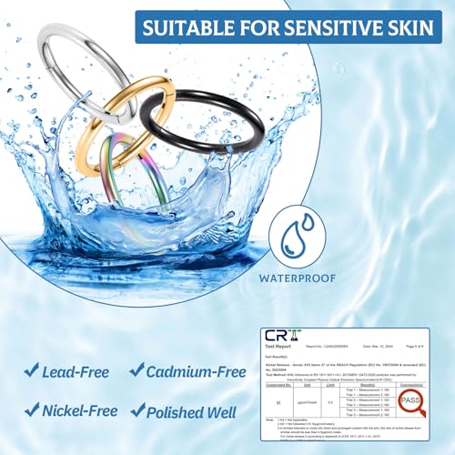 18G Nose Hoop Rings Surgical Steel Hinged Segment Clicker Rings 16G Septum Lip Rings 10 PCS Conch Daith Rook Cartilage Tragus Helix Sleeper Lobe Hoop Earrings Piercing Jewelry for Women 6mm to 16mm - color: Gold:10 pcs