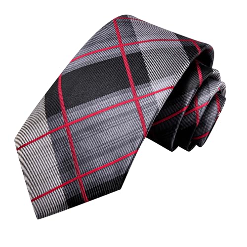 Hi-Tie Men 63inches Tie Set Extra Long Necktie Paisley Tie Pocket Suqare Cufflinks Big and Tall Men Tie - color: Black Red