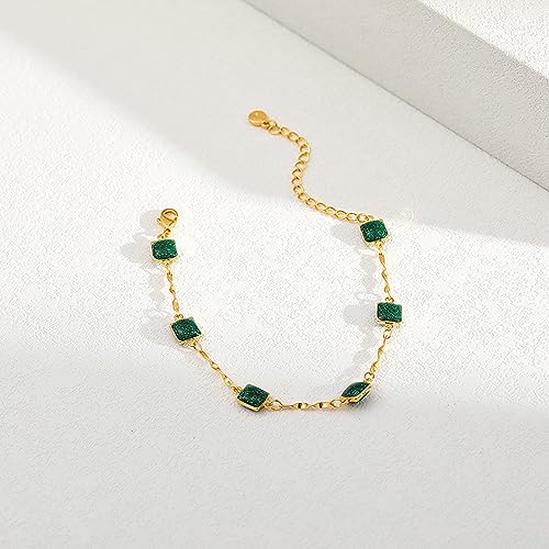 Dainty Gold Bracelets for Women, 18 Gold Plated Adjustable Evil Eye/Butterfly/Beaded/Pearl/Heart/Turquoise Handmade Bracelet for Women - style: Emerald