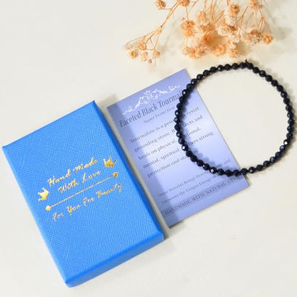 MASSIVE BEADS Natural Genuine Gemstone Beads Healing Crystal Chakra Reiki Jewelry Faceted Round Beads Bracelets 3mm - color: Black Tourmaline