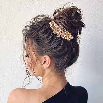 Flower Jewelry Design Hairpin Luxury Rhinestone Hair Barrette Clip Gorgeous Hair Accessories for Women(Champagne) - color: Champagne