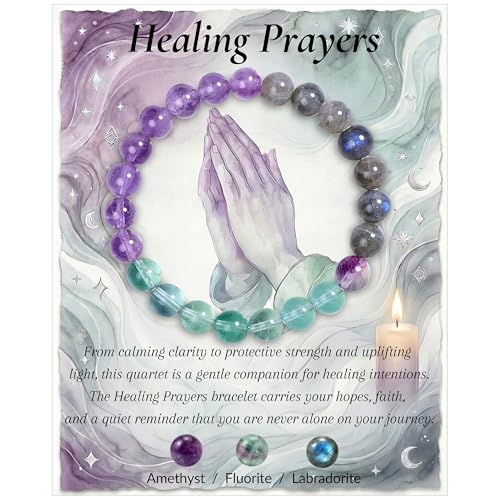 Bivei Protection Crystal Healing Bracelet | 8MM Strength Bracelet Spiritual Stretch Beaded Jewelry for Women Men Gift - color: Healing Prayers, size: Medium 6.8-7.3 inch