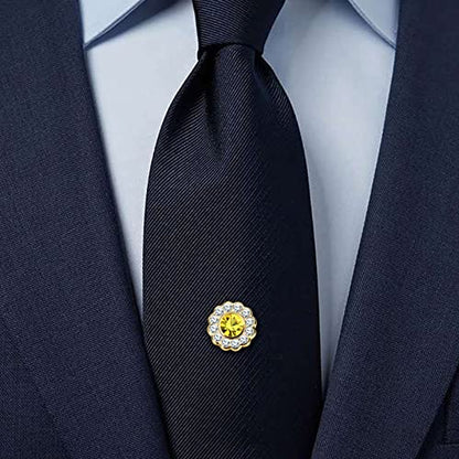 AMITER Crystal/Pearl Tie Tack with Chain, Gold Mens Tie Pin Necktie Pins Lapel Pin for Wedding Birthday Anniversary Party - color: 24k Gold+Yellow Crystal