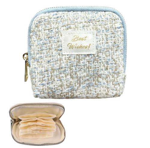 Small Travel Jewelry Case Portable Organizer Gift&Use (Quilted blue-white) - color: Quilted blue-white
