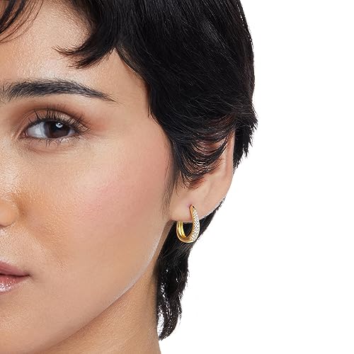 Amazon Essentials Sterling Silver Pave Cubic Zirconia Oval Hoops - color: Yellow Gold