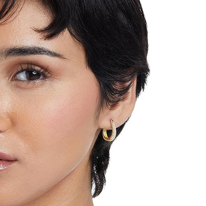 Amazon Essentials Sterling Silver Pave Cubic Zirconia Oval Hoops - color: Yellow Gold