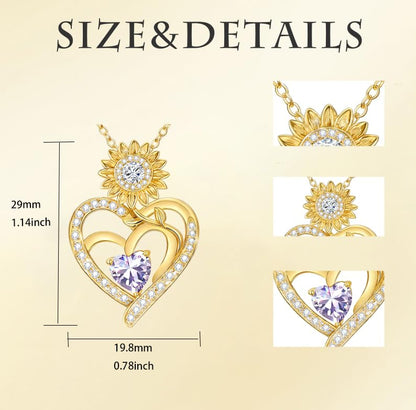 Midari Sunflower Necklace 18k Gold Plated Heart with Brithstone You Are My Sunshine Necklace Anniversary Birthday Sunflower Jewelry Gift for Women Wife Mom - color: 06-June