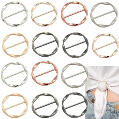 14 pieces Silk Scarf Ring Clip T-shirt Tie Clips for Women Fashion Metal Round Circle Clip Buckle Clothing Wrap Holder Knotted Rings for Hat Scarves Belt Decor Clothes Accessories