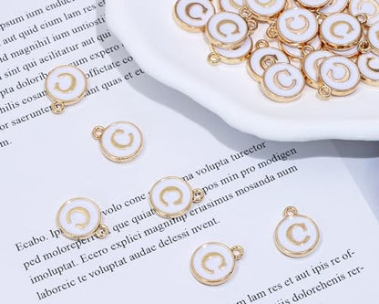 Letter C Charms Double Sided Alphabet Charms Initial Enamel Pendant Beads for Necklace Bracelet Keychain Earrings Mother’s Day Graduation Wedding Jewelry Making Decoration, 30PCS