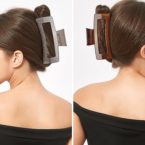 XXL Jumbo Rectangle Claw Clips for Thick Hair - Strong Hold Hair Clips | Rectangle Design | Matte Finish | Non Slip | Wide Opening | 2 Pack (Jelly Gray & Brown) - color: Jelly Gray & Brown