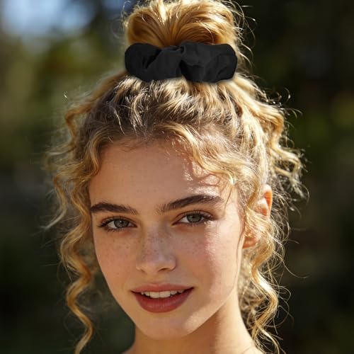 Jaciya Satin Scrunchies for Women Black Hair Scrunchies Elastic Hair Ties | 24 Pack Elastic Hair Ties for Ponytails and Buns - color: Black