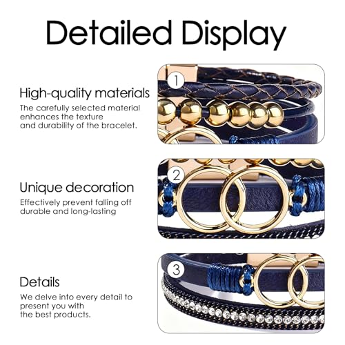 Leather Wrap Bracelets for Women, Boho Leopard Multi-Layer Crystal Beads Cuff Jewelry - color: J-Warp-013