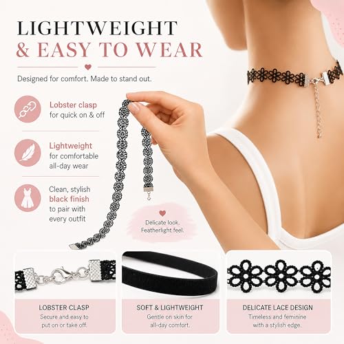 6 Pcs Black Choker Necklaces Girl Velvet Choker Set Classic Gothic Tattoo Lace Chokers Adjustable Lace Choker Necklace For Women