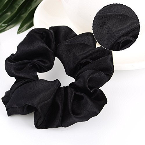 10 Pieces Satin Scrunchies Hair Elastic Bands Solid Hair Ties for Sleep Small Elastic Bobbles Women and Girls Headdress Accessories Decorations(Black)