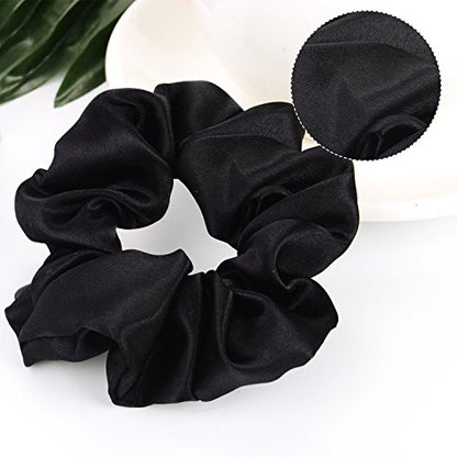 10 Pieces Satin Scrunchies Hair Elastic Bands Solid Hair Ties for Sleep Small Elastic Bobbles Women and Girls Headdress Accessories Decorations(Black)