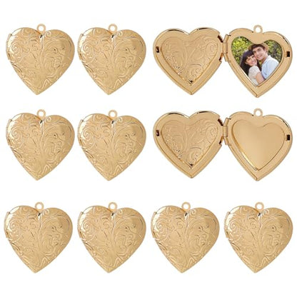 Framendino, Heart Photo Frame Charms DIY Locket Pendants for Jewelry Making - color: Gold, size: 10 Pack