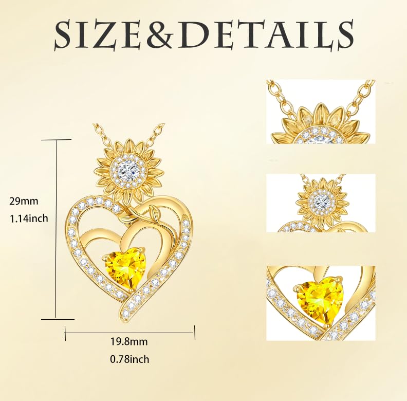 Midari Sunflower Necklace 18k Gold Plated Heart with Brithstone You Are My Sunshine Necklace Anniversary Birthday Sunflower Jewelry Gift for Women Wife Mom - color: 11-November