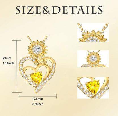 Midari Sunflower Necklace 18k Gold Plated Heart with Brithstone You Are My Sunshine Necklace Anniversary Birthday Sunflower Jewelry Gift for Women Wife Mom - color: 11-November