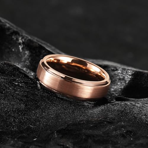 King Will Classic Tungsten Wedding Band for Men, 6/7/8/9/10mm Widths, Polished Finish Step Edge Matte Rings Comfort Fit - color: C-rose gold 6mm