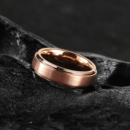 King Will Classic Tungsten Wedding Band for Men, 6/7/8/9/10mm Widths, Polished Finish Step Edge Matte Rings Comfort Fit - color: C-rose gold 6mm
