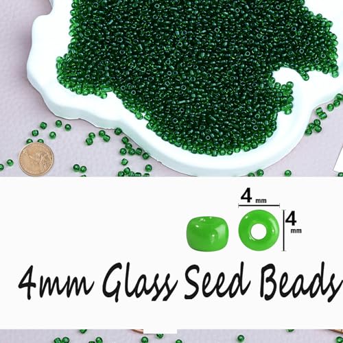 Legefo 4mm Glass Seed Beads Bulk, Green Transparent 6/0 Small Mini Pony Seed Beads, Tiny Round Craft Bead for Bracelet Necklace Wrist Jewelry Making Beading Weaving DIY Crafts Supplies, 1000pcs - color: Green Transparent