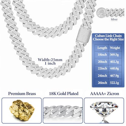 Ucciyo 30MM/25MM Cuban Link Chain for Men, Luxury Iced Out Diamond Chain | Luxurious Diamond-Simulated, Large Miami Cuban Style, 18K Gold Plated - color: 25MM-Silver, size: 26 Inch