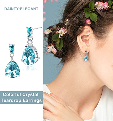 JOERICA 9 Pairs Stainless Steel CZ Dangle Earrings for Women Crystal Teardrop Earrings Set Multicolor Cubic Zirconia Birthstone Drop Earrings