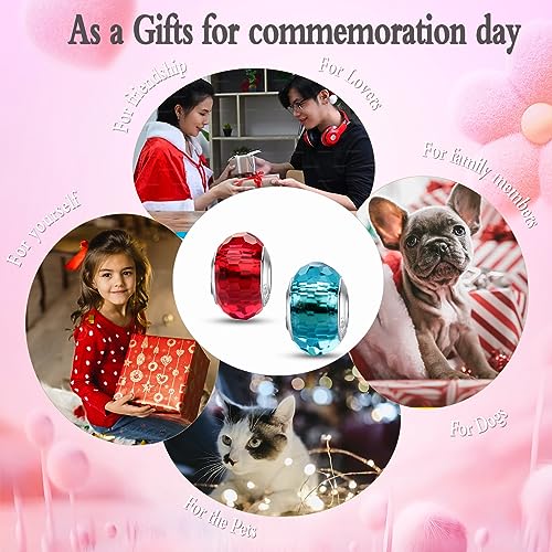 MICOO 925 Sterling Silver Charms for Bracelets,Fashion DIY Dangle Pendants Beads Simulated Birthstone Charms,Birthday Gifts for Women - color: 2 Red and Light Blue Charms