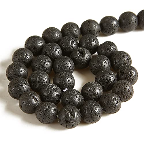 100pcs 10mm Black Lava Beads Natural Gemstone Beads Round Loose Beads for Jewelry Making - color: Black Lava, size: 10mm