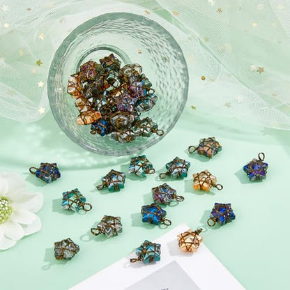 SUPERFINDINGS 40Pcs Wire Wrapped Star Pendants AB Color Electroplate Glass Charms Mixed Color Crystal Dangle Charms for Earring Bracelet Necklace Jewelry Making - color: Brozen