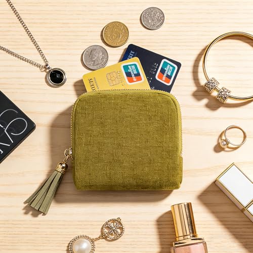 Women's Coin Purses Velvet Mini Travel Jewelry Case Bag with Tassel - color: A-Olive Green