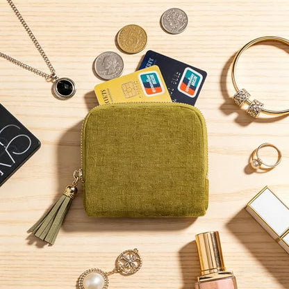 Women's Coin Purses Velvet Mini Travel Jewelry Case Bag with Tassel - color: A-Olive Green