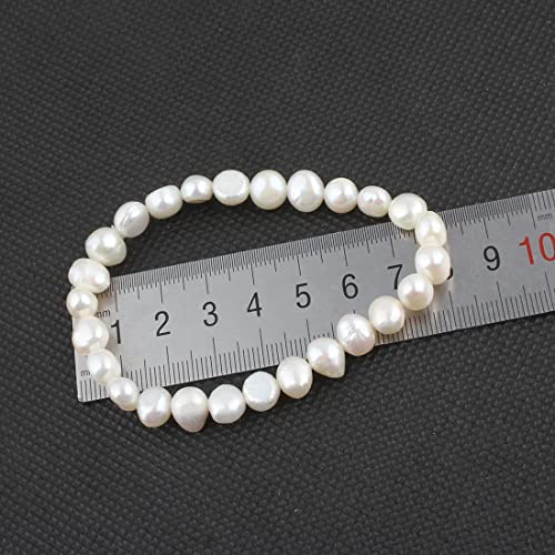 Handmade Women's Pearl Bracelet | Stretchy Beaded 7-8mm Baroque Pearl Bracelet for Ladies and Girls - Pink, Black, White, Grey, Multicolor - color: White