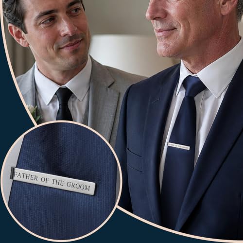 HAWSON Father of the Bride and Groom Tie Clip Best Man Skinny Stainless Steel Marriage Tie Bar Wedding Gift for Man - style: 2''-Father Of The Groom