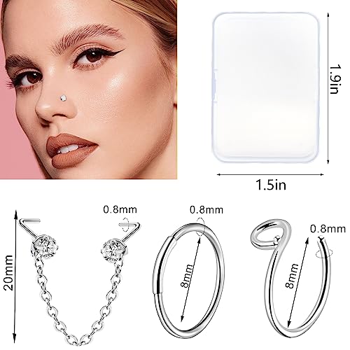 ONESING 9-40 Pcs Nose Rings - Hoops, Studs & L Shape - Hypoallergenic Stainless Steel Nose Piercings for Women & Men - color: Silver D-36Pcs