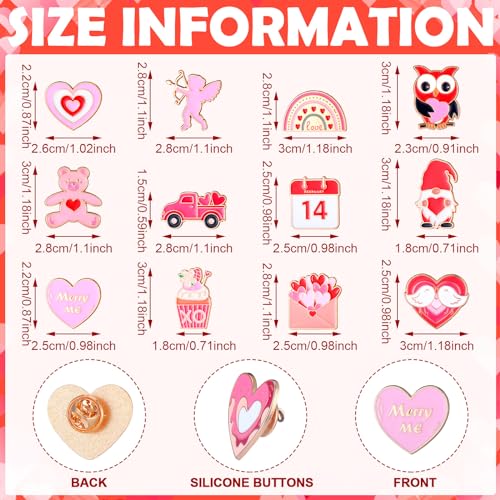 Giegxin 40 Pcs Valentines Day Enamel Pins for Women Pink Backpack Brooch Cute Heart Rose Gnome Love Cupid Lip Bear Lapel Pins Valentines Day Gifts - style: Heart