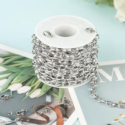 UMAOKANG 16.4 Feet Stainless Steel Jewelry Making Chain Oval Chains Bulk with Jewelry Findings Men and Women Necklace DIY - color: Steel Rolo