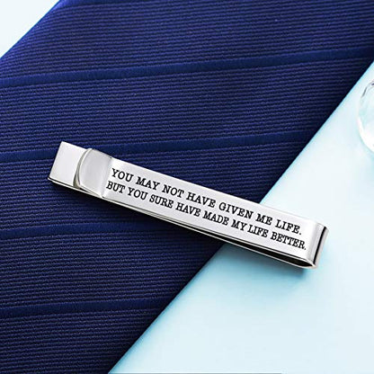 Father of the Bride and Groom Gifts - Wedding Tie Clips for Groomsmen From the Bride - Stainless Steel Tie Bars - color: Step Father of The Groom - White