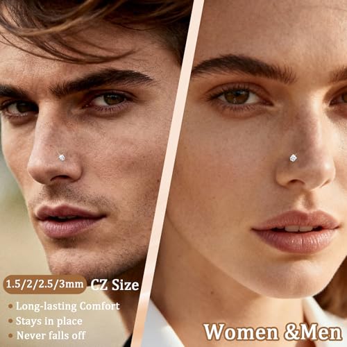 15PCS 14K Gold Plated Nose Rings Studs Set for New Piercing Beginners - color: 8pcs/Screw/20G/Silver