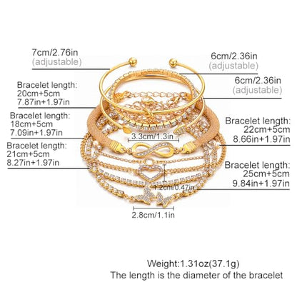 Golden Bangle Bracelets Set for Women, 14k Gold-Plated Multi Layer Stackable Cuff Bracelets, Personalized Boho Non Tarnish Adjustable Bangle Jewelry Gift for Her - color: 8PCS Gold Heart Bracelet