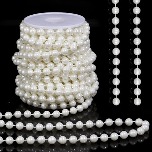 Pearls String Beads 33 Feet Crafts Faux Pearl Roll for Christmas Garland Flowers Wedding Party Jewelry Decoration(8mm Ivory) - color: Ivory, size: 8mm