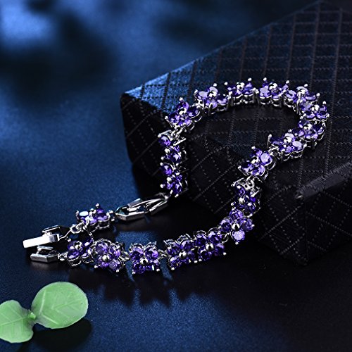 GULICX Fashion Tennis Bracelet for Women Cubic Zirconia Crystal Flower Multicolor Bracelet - color: Silver