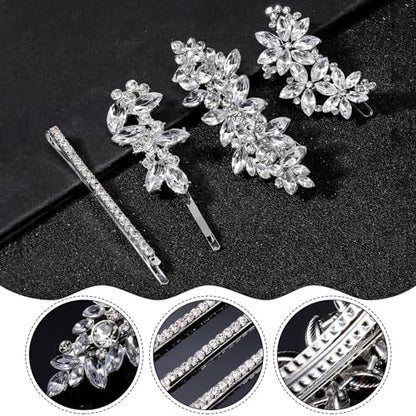 Janinka 10 Pieces Rhinestone Wedding Hair Clips Bridal Crystal Bobby Pins Silver Barrette Leaf Flower Wedding Elegant Hair Accessories for Bride Women and Girls(Leave Style) - color: Leave Style