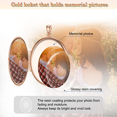 SOULMEET 10K 14K 18K Solid White Gold/Silver Minimalist Style/Infinity Sunflower Heart/Oval Locket Necklace That Holds 1 or 2 Pictures Personalized Photo Locket Necklace Letters Engraving - style: E3-Rose gold locket+photo+text