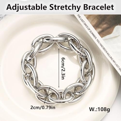 Chunky Gold Bracelet for Women Non Tarnish, Trendy Stretch Cuban Link Chain Plated Gold Bangle Bracelets - color: O-Chain-Silver