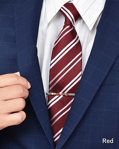 [TAVARAT] Tie Clip Tie Clips for Men Genuine Leather Silver Tie Bar Tie Pin Tps-078 - style: red