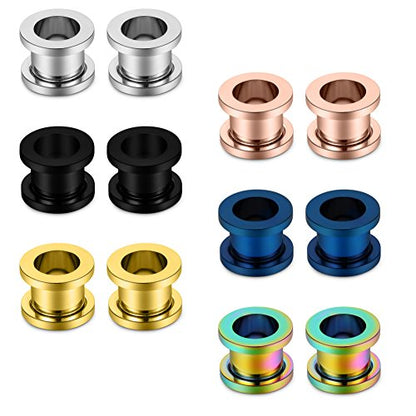 SCERRING 12PCS Mix Color Screw Ear Tunnels Stretching Kit Stainless Steel Gauge Plugs Set Expanders Same Sizes 16G-00G - style: 00G=10mm