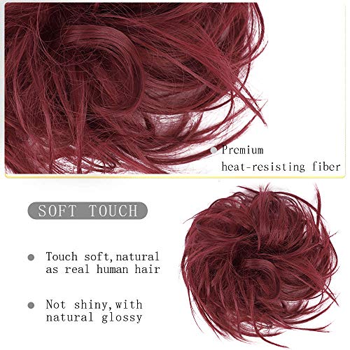 HMD Tousled Updo Messy Bun Hair Piece Ponytail Hairpieces for Women | Synthetic Hair Extension Ponytail with Elastic Rubber Band, Messy Hair Bun Scrunchies for Daily Party - color: Berry Red